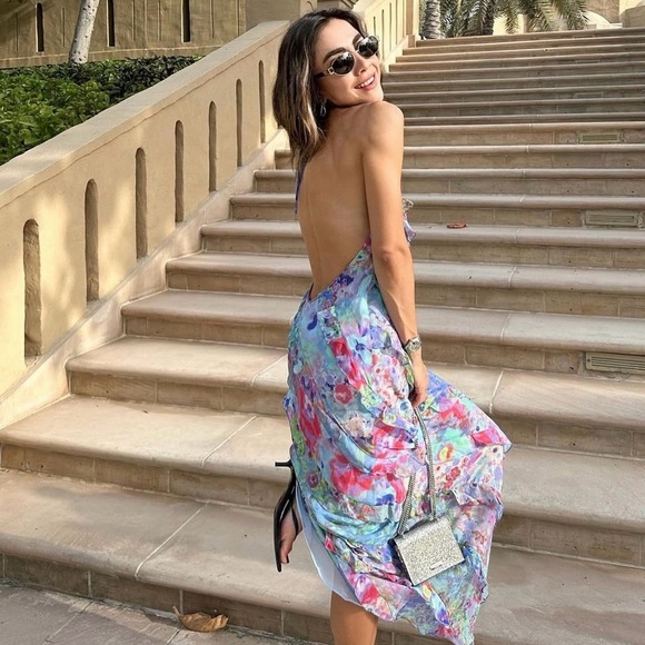 Zara ruffle printed halter midi Dress NEW - Picture 3 of 14